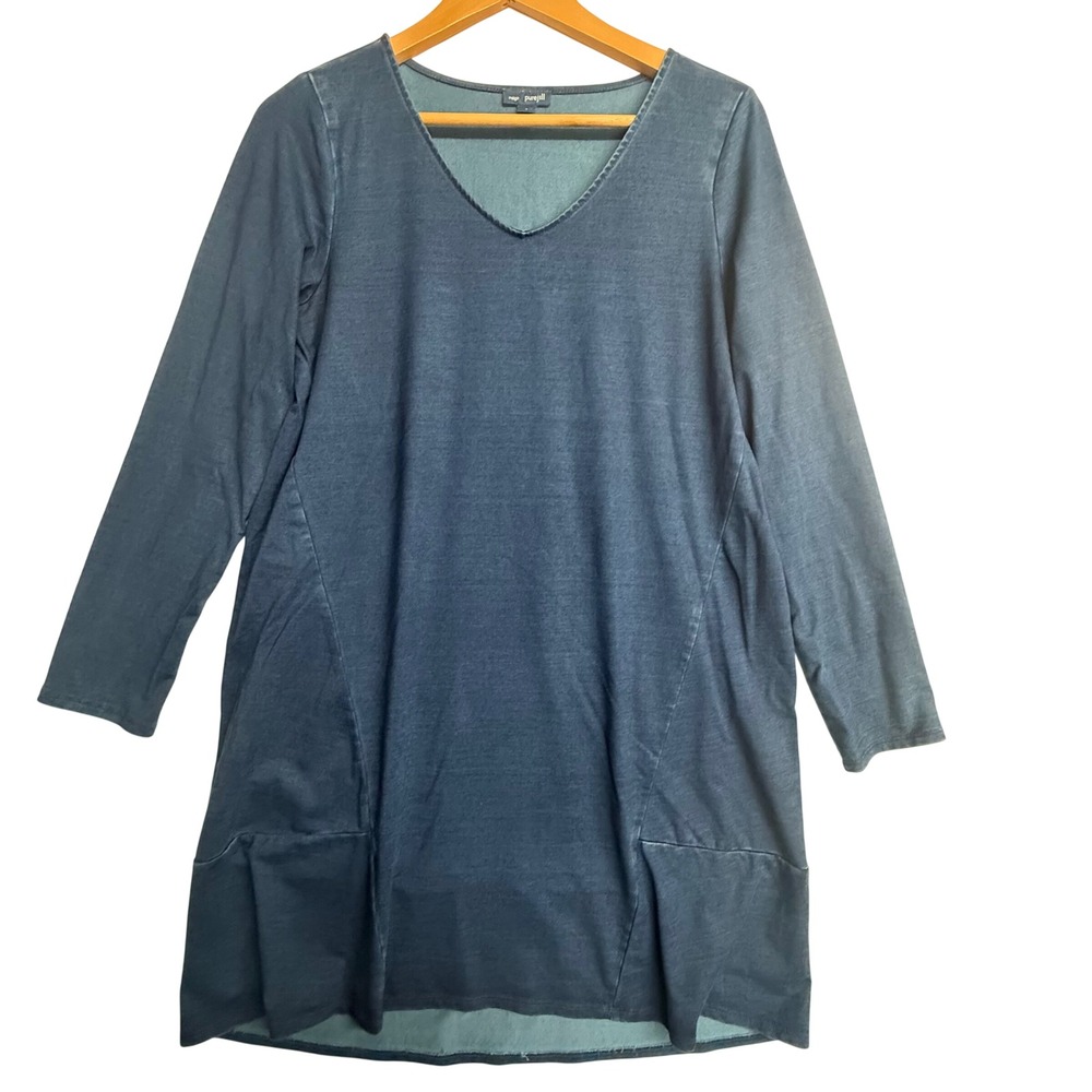 Pure Jill Indigo Dress Womens Small Blue Lyocell Knit Long Sleeve Pocket Tunic